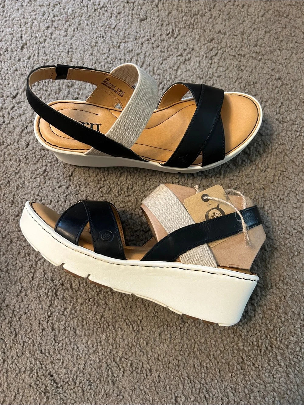 Born Gila Platform Wedge Slingback Sandals in Black and Beige 8